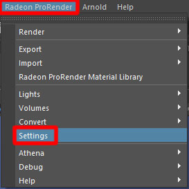 Radeon ProRenderからSettingを選択