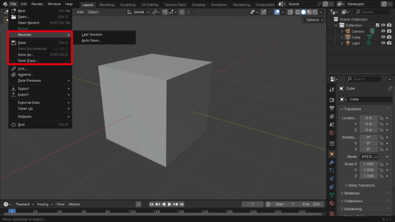 Blenderでの保存と復元方法